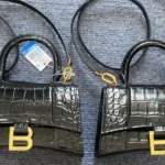 Comparison of Balenciaga Hourglass Handbag Exterior Details: Authentic vs. Replica